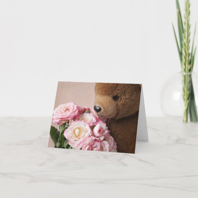 bear smelling roses note card (Front)
