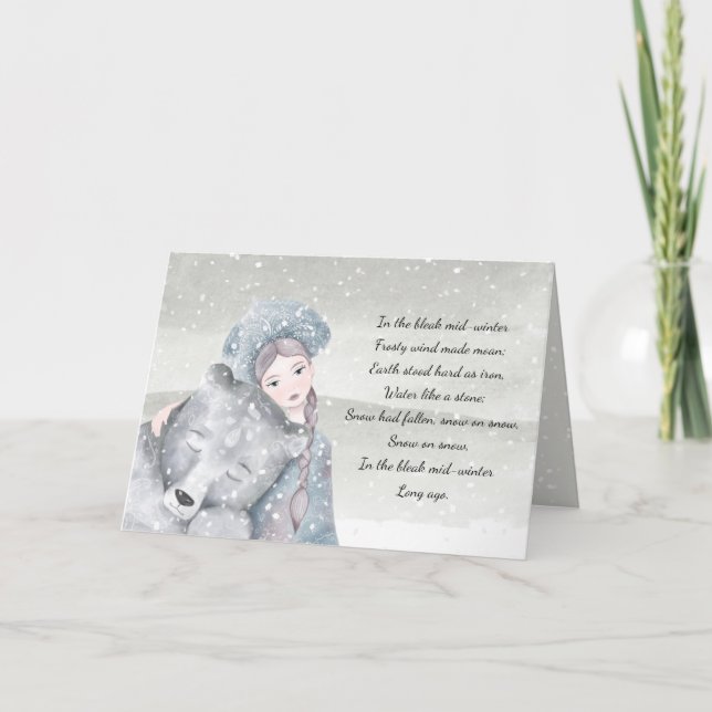 Bear Snow Princess Bleak Midwinter Lyrics  Holiday Card (Front)