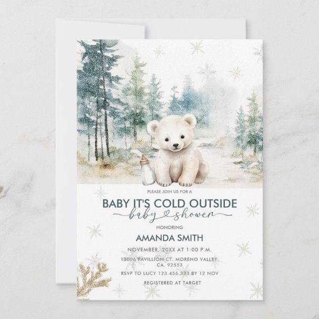 Bear Snowflakes Cold Outside Baby Shower Invitation (Front)