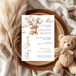 Bear Spanish Baby Shower Girl invitation