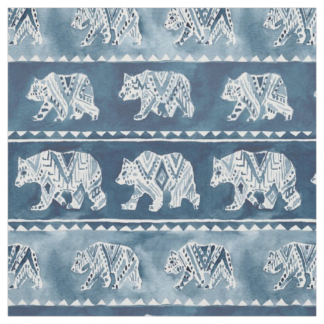BEAR SPIRIT Navy Boho Tribal Pattern Fabric (Swatch)