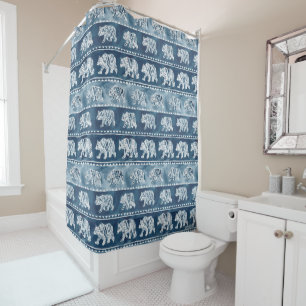 BEAR SPIRIT Navy Boho Tribal Pattern Shower Curtain
