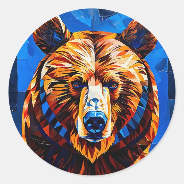 Bear Stained Glass Classic Round Sticker (Front)