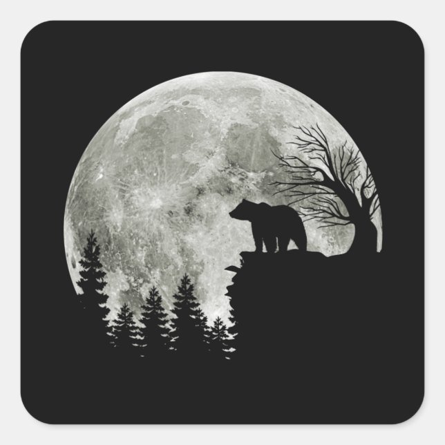 Bear Stand On Mountain Spooky Halloween Moon Square Sticker (Front)
