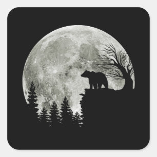 Bear Stand On Mountain Spooky Halloween Moon Square Sticker