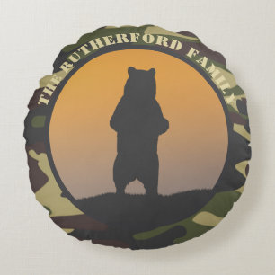Bear Standing and Camo Round Cushion