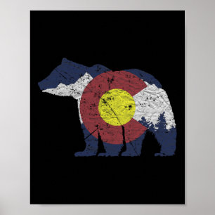 Bear State Flag Colorado Rocky Mountains Skiing As Poster