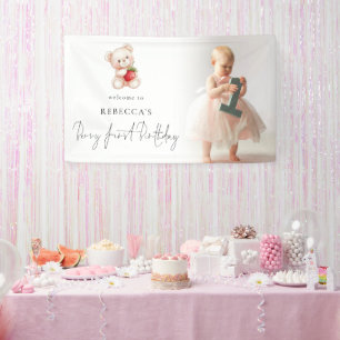 Bear Strawberry Photo Welcome Berry First Birthday Banner