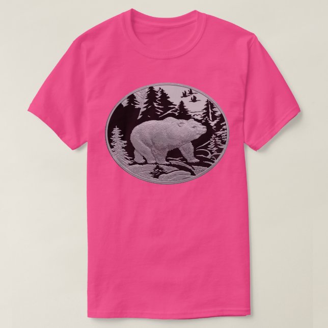 Bear Strolling In Snow Through Pine Forest T-Shirt (Design Front)