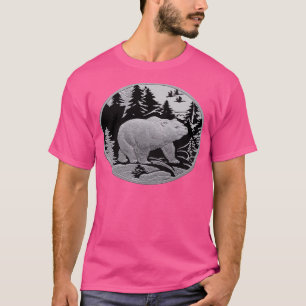 Bear Strolling In Snow Through Pine Forest T-Shirt
