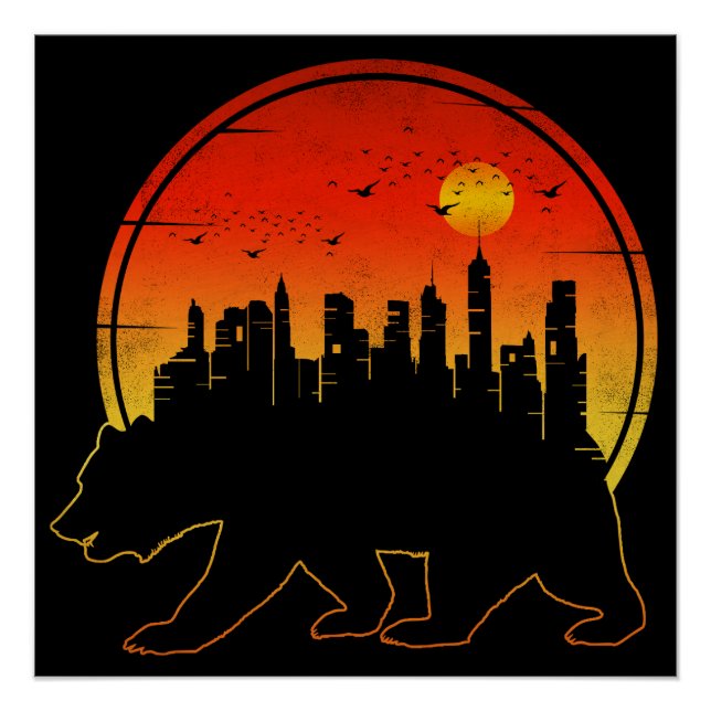 Bear Sunset City Poster (Front)