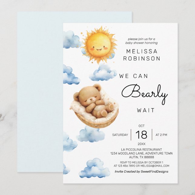 Bear Sunshine Baby Boy Shower Invitation (Front/Back)