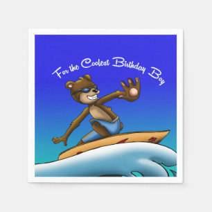 Bear Surfer Birthday Napkin