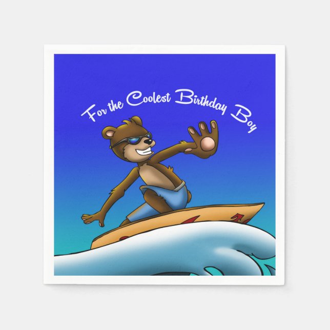 Bear Surfer Birthday Napkin (Front)