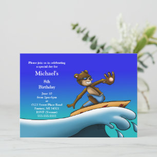 Bear Surfer Birthday Party Invitation
