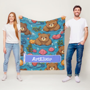 Bear Swimming Print Fleece Blanket