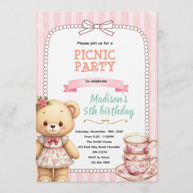 Bear tea party invitation (Front)