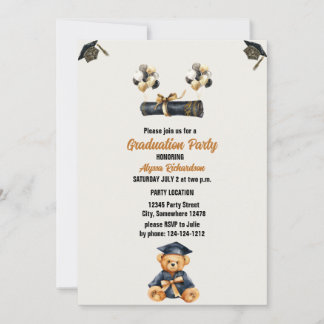 bear teddy and hats Graduation Party  Invitation