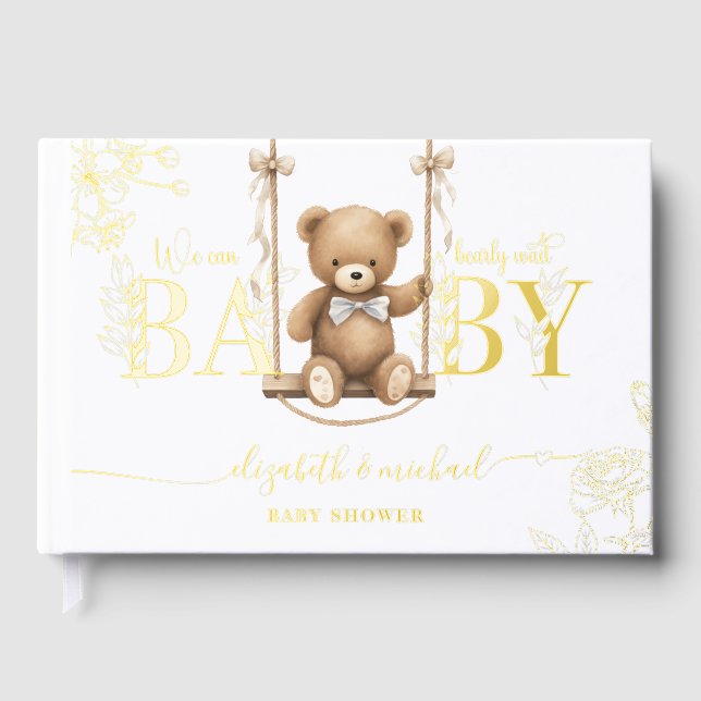 Bear Teddy Bearly Wait Gold Glitter Guest Book (Front)