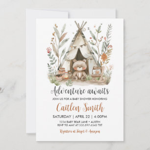 Bear Teepee Baby Shower Adventure Awaits Invite
