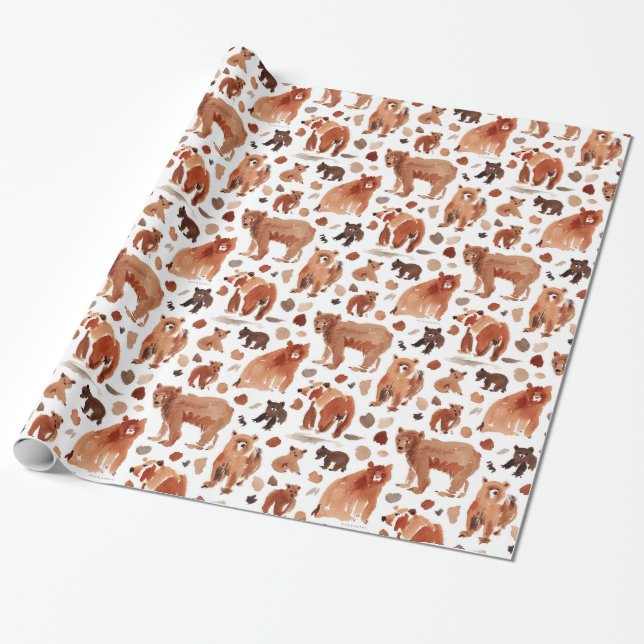 BEAR TERRITORY Brown Mama and Cub Nursery Bears Wrapping Paper (Unrolled)