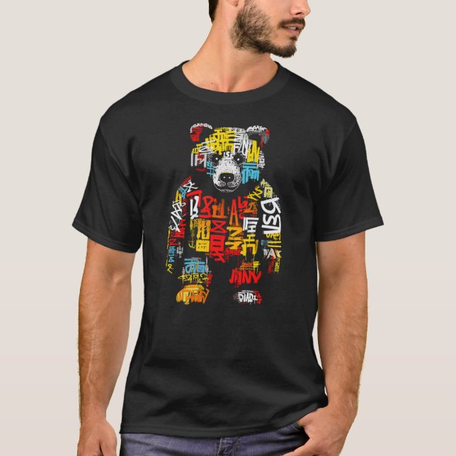 Bear Text Abstract Colorful Animal Art Bear T-Shirt (Front)