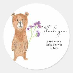Bear thank you baby shower classic round sticker