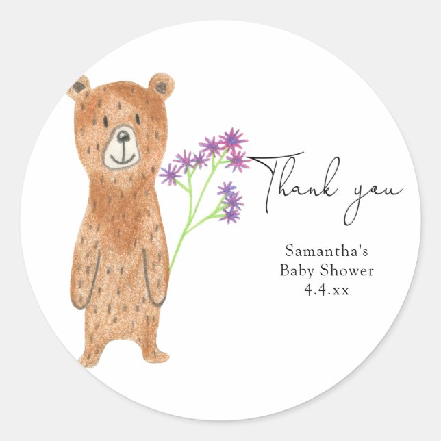 Bear thank you baby shower classic round sticker (Front)