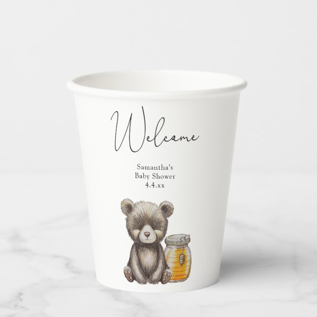 Bear thank you baby shower paper cups (Front)