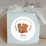 Bear Thank You Beary Much Boy Birthday Party Classic Round Sticker<br><div class="desc">Cute bear theme birthday party favour sticker featuring illustration of a cub rolling on his back. The text says "thank you beary much."</div>