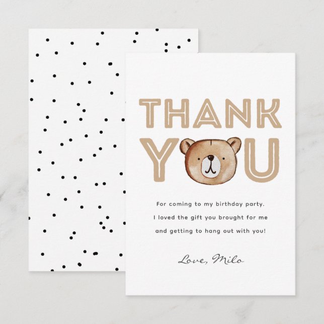 Bear Thank You Card | Bear Party (Front/Back)