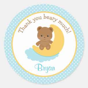 Bear Thank You Stickers Moon - 1st Birthday Favour