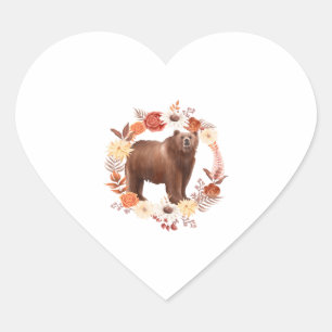 Bear, Thanksgiving, Fall, Autumn Leaves, Cute Heart Sticker