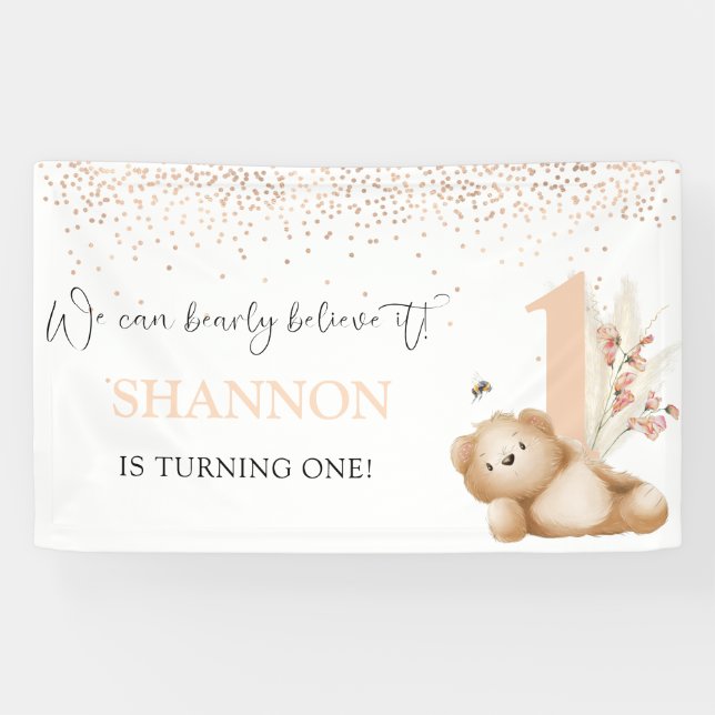 Bear & The Bee First Birthday Banner (Horizontal)
