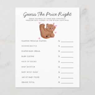 Bear Theme Girl Baby Shower Guess The Price Right