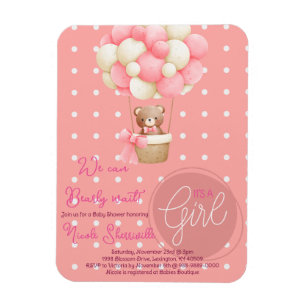 Bear Theme Pink Peach Hot Air Balloon Baby Shower Magnet