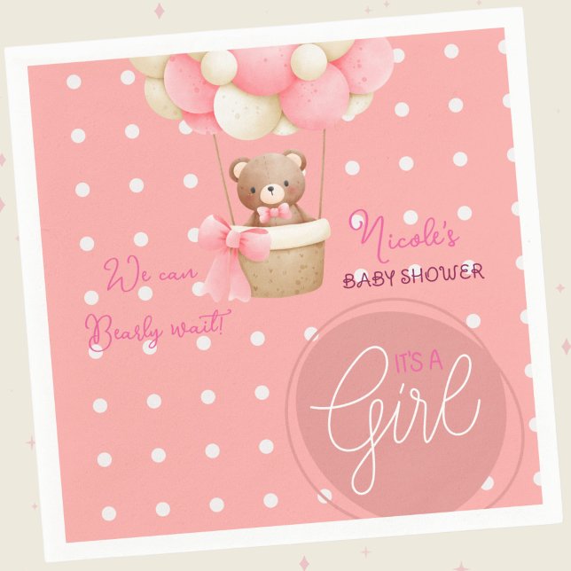 Bear Theme Pink Peach Hot Air Balloon Baby Shower Napkin (Bear Theme Pink Peach Hot Air Balloon Baby Shower Theme)