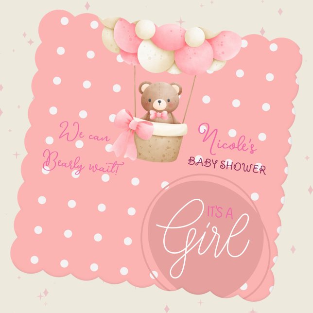 Bear Theme Pink Peach Hot Air Balloon Baby Shower Paper Coaster (Bear Theme Pink Peach Hot Air Balloon Baby Shower Theme)