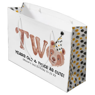 Bear Themed 2nd Birthday Twice As Cute Large Gift Bag