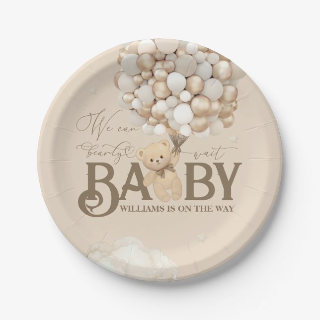 Bear Themed Gender Neutral Baby Shower  Paper Plate (Front)