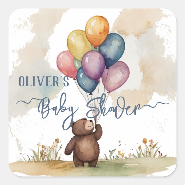 Bear Themed Gender Neutral Baby Shower Square Sticker (Front)