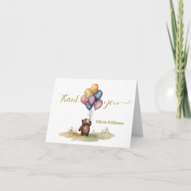 Bear Themed Gender Neutral Baby Shower Thank You Card (Front)