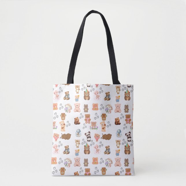 Bear-Themed Seamless Design All-Over-Print Tote Ba (Front)