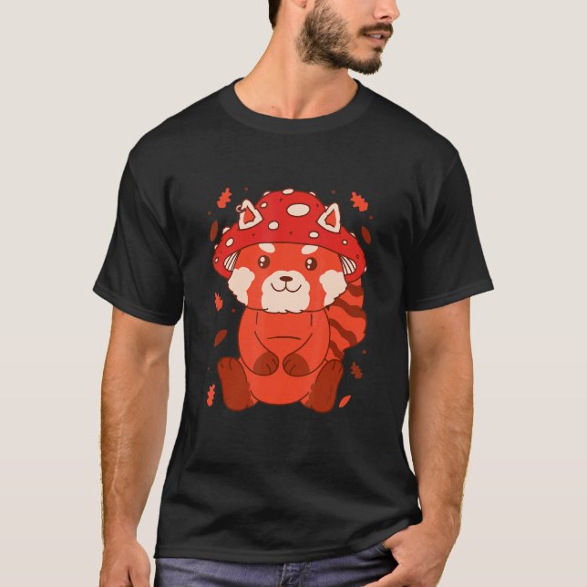 Bear Toadstool Hat Autumn Cat Bear Red Panda T-Shirt (Front)