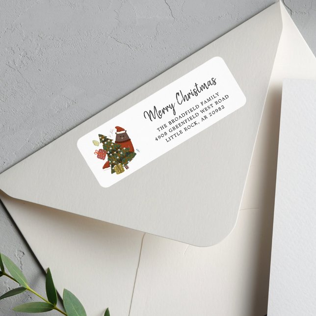 Bear Tree Christmas Modern Script Return Address (Christmas We Have Moved Moving Announcement Return Address Label)