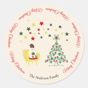 Bear Tree Family Colourful Modern Merry Christmas Classic Round Sticker