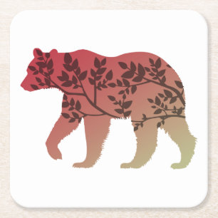 Bear Tree Square Paper Coaster