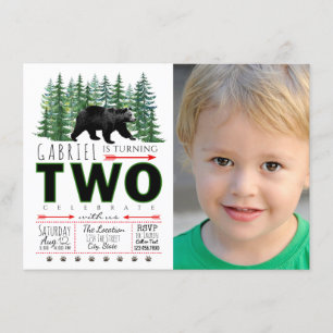 Bear Trees Boy 2nd Birthday Party Invitation