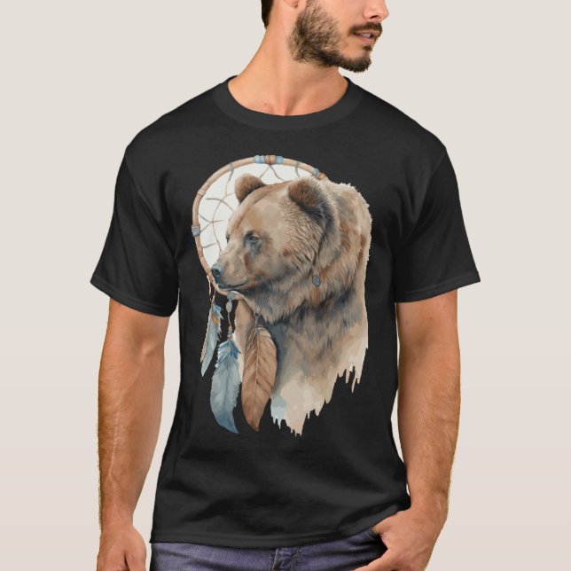 Bear Tribal Watercolor Bear Dream Catcher  1 T-Shirt (Front)