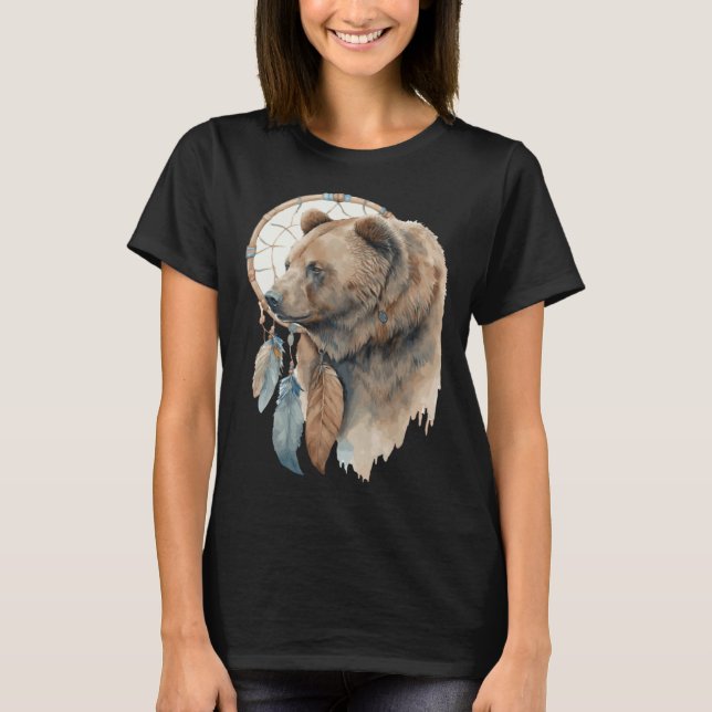 Bear Tribal Watercolor Bear Dream Catcher  1 T-Shirt (Front)